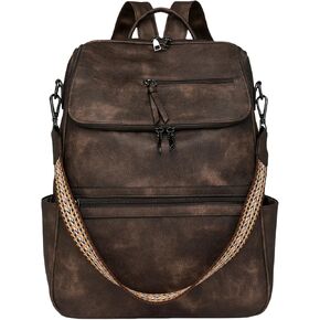 Travel Leather Laptop Backpack for Women with 15.6inch Laptop Compartment Fashion Designer Ladies Work Computer Backpack (Coffe)