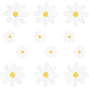 12Pcs Daisy Flower Iron on Patches, Cute Floral Embroidery Applique Patches White Daisy Sew on Repair Patch for Clothes Jeans Jackets Hats Bags Shoes (2 Sizes)