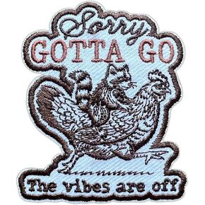 Sorry Gotta Go the Vibes Are Off Patch, Raccoon Chicken 3 Inches Iron On/Sew On Embroidered Applique Fabric Sarcastic Quote Patches for Clothes Backpacks Hat Jeans, Funny Embroidery Patches