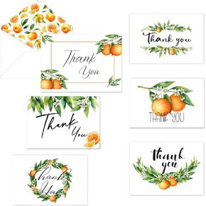 72 Piece Orange Thank You Cards - Includes 36 Non-adhesive Envelopes & 36 Greeting Cards - Watercolor Orange Blank Notes for Birthday Party & Baby Shower