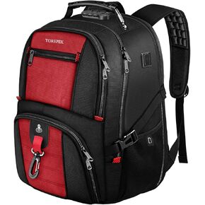 YOREPEK Large Laptop Backpack for Men, Air Tag Pouch ＆ RFID Blocking Anti Theft Backpack, Airline Approved with USB Charging Port, Insulated Pocket, Water Resistant BookBag Fit 17 inch Laptop, Red