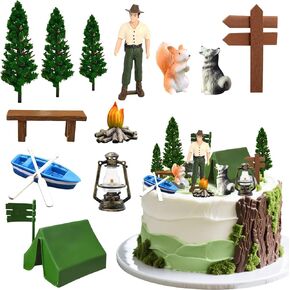 Knana 14Pcs Camping Cake Topper Camping Cake Decorations Camping Theme Decorations for Forest Themed Birthday Party Supplies