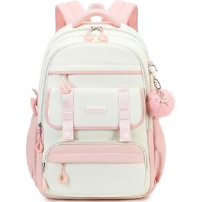 School Backpack for Girls, Laptop Backpack 15.6 Inch Kids Elementary Middle High School Bag Anti Theft Cute College Bookbags for Teens Girls Women Students Casual Travel Daypack,Black Beige