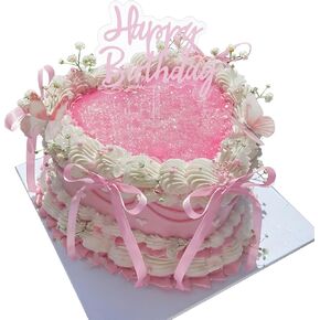 yuboo 10 Pack Bow Cake Topper, Ribbion Pink Bows for Cake with Happy Birthday Topper, Cake Bows for Decorating, Coquette Themed Party Father Day Wedding Birthday Bow Cake Decorations Party Supplies