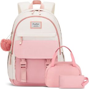 School Backpack 3PCS for Teen Girl and Women,Cute Bookbag 15.6 Inch Kawaii Daypack Sets with Lunch Bag Pencil Case Set for Middle High School Collge Students