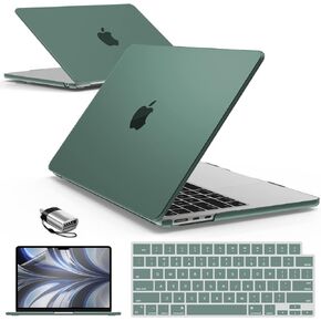 IBENZER Compatible with New M2 2024 2023 MacBook Air 15 inch case A2941, Hard Shell Case & Keyboard Cover & Screen Film & Type-C Adapter for M2 Mac Air 15.3" Touch ID, Midnight Green,AT15-MTGN+2TC