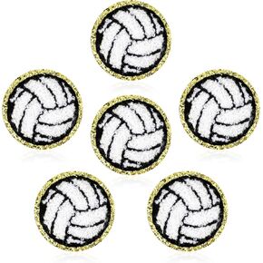6PCS Volleyball Patch Embroidered Appliques Patch Gold Edges Chenille Volleyball Iron on Patches for Clothes Jeans Jacket Dress DIY Accessories, Patches for Hats Volleyballs