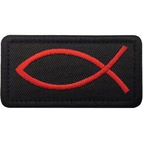 Christian Jesus Fish Ichthys Patch - Embroidered Meme Morale Patch Applique with Hook and Loop Fastener for Military Tactical Gear Backpacks Jeans Hats Jackets Clothing Bags Repair (Black Red)