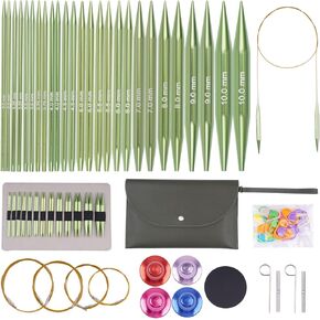 60pcs Interchangeable Circular Knitting Needles Set with 13 Pairs Aluminum Circular Knitting Needle Set 3 mm to 10 mm,Lightweight and Durable for Handmade DIY Knitting with Knitting Accessories