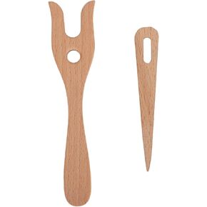 Cunyuer Lucet Fork, Knitting Fork, 2 Pack Knitting Fork & Eye Weaving Needles Kit, Wooden Weaving Tools for Bracelet Necklace Braided DIY Tools