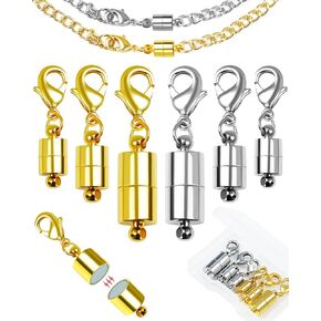 FIVEIZERO Magnetic Necklace Clasp (6pcs, 3 Sizes) - 14K Gold & Silver Plated Extra Strong Jewelry Clasps with Lobster Claw, Secure Magnetic Closures for Necklace Extender & Bracelet DIY