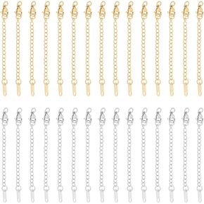 UNICRAFTALE 30Pcs 2 Colors Stainless Steel Chain Extender 64~80mm Chain Extension Necklace Bracelet Extender Chain Pendant Anklet Chain Extenders Tails Chain for DIY Jewelry Making