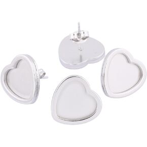 Reidgaller 20pcs Stainless Steel Fit 12mm Heart Cabochon Earring Setting Trays Blanks Studs DIY Post Ear Bezel Findings for Jewelry Making Supplies