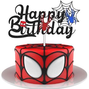 Spider Happy Birthday Cake Topper Cartoon Party Decorations Glitter Hero Themed Cake Decorations for Kid Boy Man
