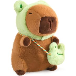 Ditucu Capybara Plush with Dinosaur Hat & Mini Bag 9.8 inch Cute Dino Capibara Stuffed Animal Soft Plushies Toys Gifts for Kids Adults Brown