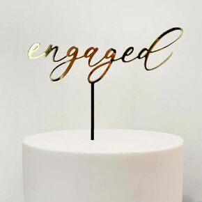 Gold Acrylic Engaged Cake Topper - Engagement Theme Cake Topper for Wedding Anniversary Bridal Shower Bachelorette Party Cake Decorations