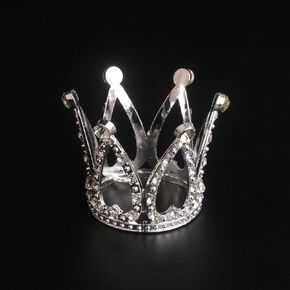 Silver Mini Crown Cake Topper - Prince & Princess Tiara Cupcake Toppers - Baby & Newborn Tiny Miniature Crowns - Little Rhinestone Silver For Crafts & Photo Prop Decorations