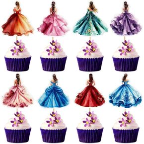 40PCS Princess Dress Cupcake Toppers Chromatic Diadem Bridal Shower Wedding Theme Girl Happy Birthday Baby Shower Party Decorations