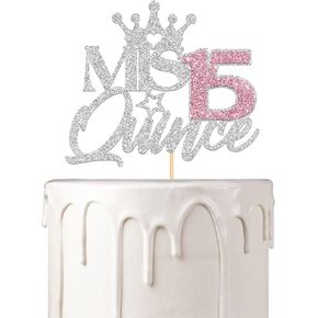 Mis 15 Quince Cake Topper, Feliz 15 Anos/Cheers to 15 Years Old Cake Decor for Girl,Spanish Happy 15th Birthday/Anniversary Party Decoration Supplies