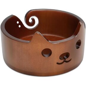 Wooden Cat Yarn Bowl, Large Polished Crochet Bowl Accessories for Knitting and Crocheting Gift for Knitters and Yarn Lovers, 7.5"X4.33"
