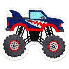 3.5" Monster Truck Iron On Patch - Embroidered Monster Hot Fall Truck Jam Car Out Cars Racing Wheels Applique Appliques Iron On Sew On Patches for Holes, Clothing, Jeans, Hat, Backpacks, Clothes