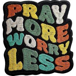 Pray More Worry Less Patch, Sew On Iron On Bible Verse Quote Embroidery Patches for Clothes Backpacks Hat Jeans Bag, Embroidered Religious Patches, Jesus Patch, DIY Iron On Patch for Christian