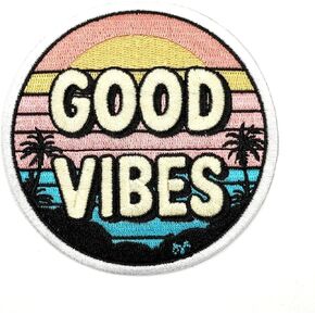 3.5" Good Summer Vibes Iron On Patch - Embroidered Summer Palm Trees Hippie Hawaii Chill Applique Appliques Iron On Sew On Patches for Holes, Clothing, Jeans, Hat, Backpacks, Clothes