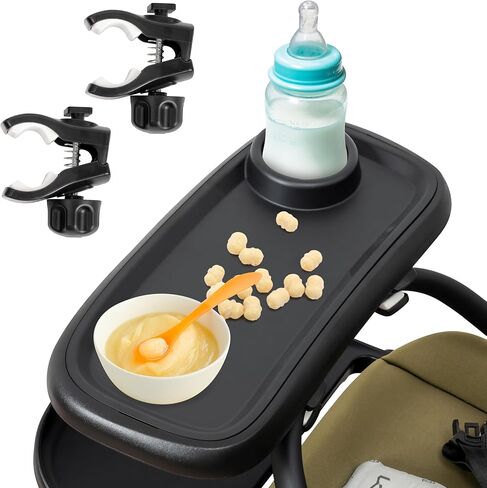 Stroller Cup with Snack Tray - 4-in-1 Universal Stroller Cup and Phone Holder Attachment, 360 Rotation Clip on Bottle Drink Cupholder Double Tray Accessories for Bike Walker Wheelchair in Saudi Arabia