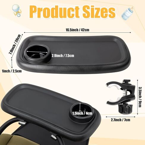 Stroller Cup with Snack Tray - 4-in-1 Universal Stroller Cup and Phone Holder Attachment, 360 Rotation Clip on Bottle Drink Cupholder Double Tray Accessories for Bike Walker Wheelchair in Saudi Arabia