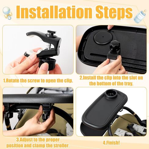 Stroller Cup with Snack Tray - 4-in-1 Universal Stroller Cup and Phone Holder Attachment, 360 Rotation Clip on Bottle Drink Cupholder Double Tray Accessories for Bike Walker Wheelchair in Saudi Arabia