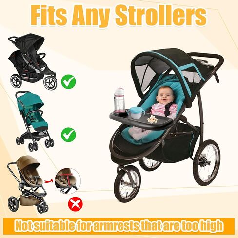 Stroller Cup with Snack Tray - 4-in-1 Universal Stroller Cup and Phone Holder Attachment, 360 Rotation Clip on Bottle Drink Cupholder Double Tray Accessories for Bike Walker Wheelchair in Saudi Arabia