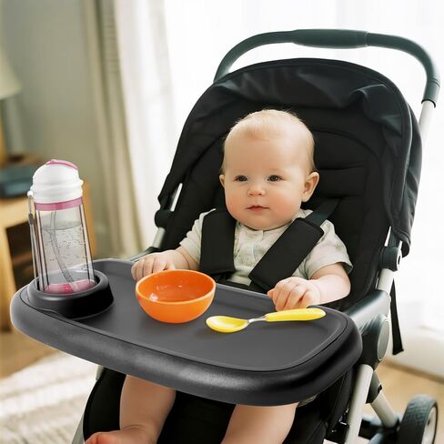 Stroller Cup with Snack Tray - 4-in-1 Universal Stroller Cup and Phone Holder Attachment, 360 Rotation Clip on Bottle Drink Cupholder Double Tray Accessories for Bike Walker Wheelchair in Saudi Arabia
