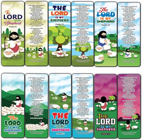Psalm 23 The Lord is My Shepherd Bookmaks Cards (12-Pack) - VBS Sunday School Easter Baptism Thanksgiving Christmas Rewards Encouragement Gift Kids Boys Girls - Coronavirus Protection in Kuwait