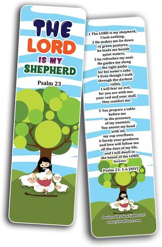 Psalm 23 The Lord is My Shepherd Bookmaks Cards (12-Pack) - VBS Sunday School Easter Baptism Thanksgiving Christmas Rewards Encouragement Gift Kids Boys Girls - Coronavirus Protection in Kuwait
