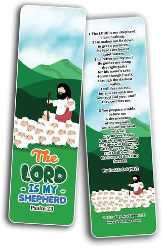 Psalm 23 The Lord is My Shepherd Bookmaks Cards (12-Pack) - VBS Sunday School Easter Baptism Thanksgiving Christmas Rewards Encouragement Gift Kids Boys Girls - Coronavirus Protection in Kuwait