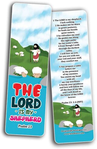 Psalm 23 The Lord is My Shepherd Bookmaks Cards (12-Pack) - VBS Sunday School Easter Baptism Thanksgiving Christmas Rewards Encouragement Gift Kids Boys Girls - Coronavirus Protection in Kuwait