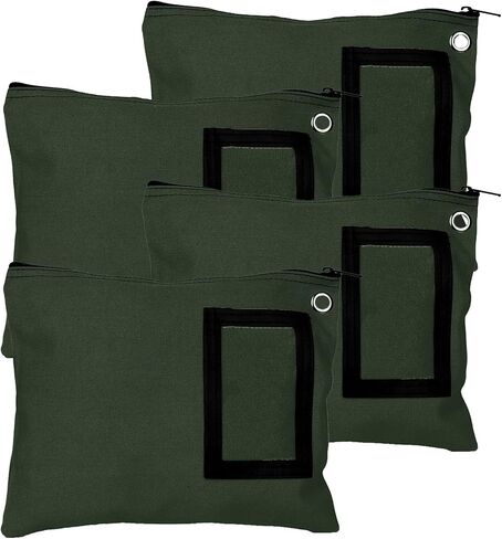 BankSupplies Canvas Zipper Bags | 12W x 9H | Set of 4 | Large Storage Bags | Grommet for Zip Tie & Padlock | 5W x 3H Framed Cardholder | Zipper Closure | Bank Bags in Saudi Arabia