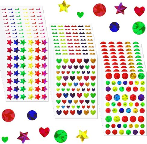 1710 Pcs Holographic Rainbow Stickers Sparkly Small Star Sticker, Varying Sizes Heart and Round Shaped for Kids Reward, Behavior Chart, Student Journal Decoration and School Classroom Teacher in Saudi Arabia