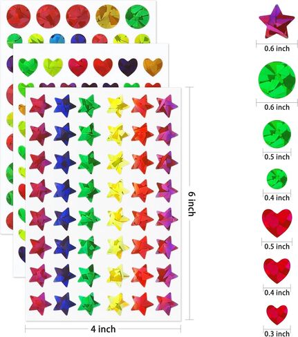 1710 Pcs Holographic Rainbow Stickers Sparkly Small Star Sticker, Varying Sizes Heart and Round Shaped for Kids Reward, Behavior Chart, Student Journal Decoration and School Classroom Teacher in Saudi Arabia