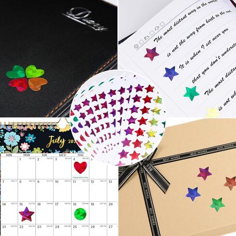 1710 Pcs Holographic Rainbow Stickers Sparkly Small Star Sticker, Varying Sizes Heart and Round Shaped for Kids Reward, Behavior Chart, Student Journal Decoration and School Classroom Teacher in Saudi Arabia