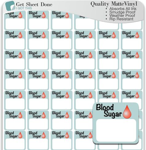 Blood Sugar Tracker Stickers - 54 Health Planner Stickers 1/2" - Diabetes Diabetic Hypoglycemia - Habit Tracker Planner Stickers - Essential Calendar bujo journaling (Blood Sugar, 1 Sheet) in Kuwait