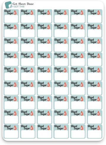 Blood Sugar Tracker Stickers - 54 Health Planner Stickers 1/2" - Diabetes Diabetic Hypoglycemia - Habit Tracker Planner Stickers - Essential Calendar bujo journaling (Blood Sugar, 1 Sheet) in Kuwait