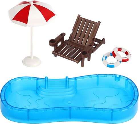مجموعة شاطئ مصغرة من 5 ، حمام سباحة مصغرة مع المظلات والكراسي ، محاكاة شاطئ الديكور دمية للأطفال. in Kuwait