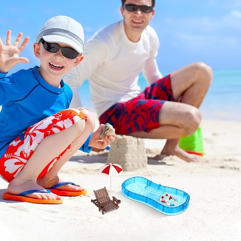 مجموعة شاطئ مصغرة من 5 ، حمام سباحة مصغرة مع المظلات والكراسي ، محاكاة شاطئ الديكور دمية للأطفال. in Kuwait