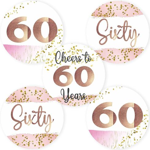 60th Birthday Sticker Labels by Adore By Nat - Sixty Party Favors Celebration in Rose Gold - Set of 30 in Saudi Arabia