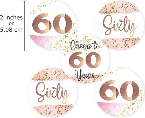 60th Birthday Sticker Labels by Adore By Nat - Sixty Party Favors Celebration in Rose Gold - Set of 30 in Saudi Arabia