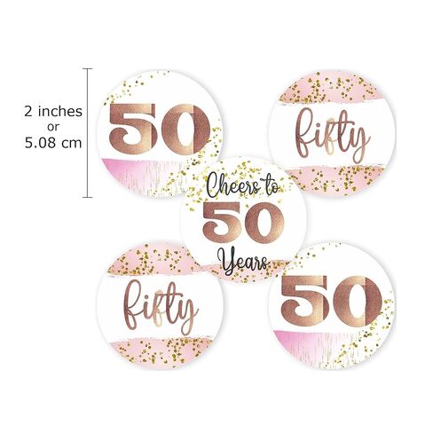 50th Birthday Sticker Labels by Adore By Nat - Fifty Rose Gold Party Favors Celebration - Set of 30 in Saudi Arabia