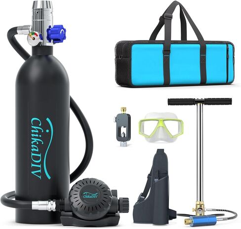 CHICADIV C400 خزان سكوبا صغير قابل لإعادة الملء أسطوانة الأكسجين بسعة 1 لتر مع معدات غوص تحت الماء لمدة 15-20 دقيقة للغواص معدات الغوص والغطس المحمولة C5 أخضر in Kuwait
