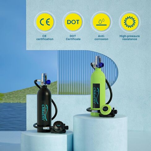 CHICADIV C400 خزان سكوبا صغير قابل لإعادة الملء أسطوانة الأكسجين بسعة 1 لتر مع معدات غوص تحت الماء لمدة 15-20 دقيقة للغواص معدات الغوص والغطس المحمولة C5 أخضر in Kuwait