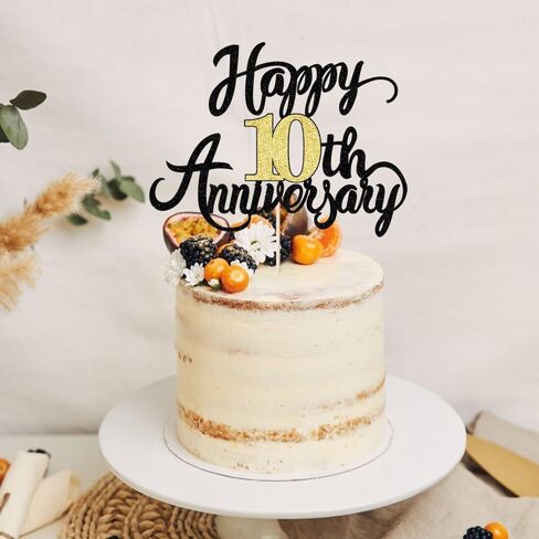 Gold Glitter 10th Wedding Anniversary Cake Topper - For 10 years Anniversary Party & Birthday Decorations (10) in Saudi Arabia